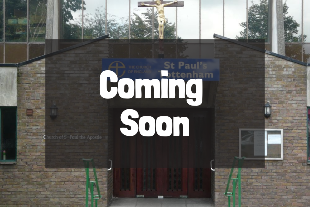 Image of FoodCycle Tottenham venue with coming soon text overlayed